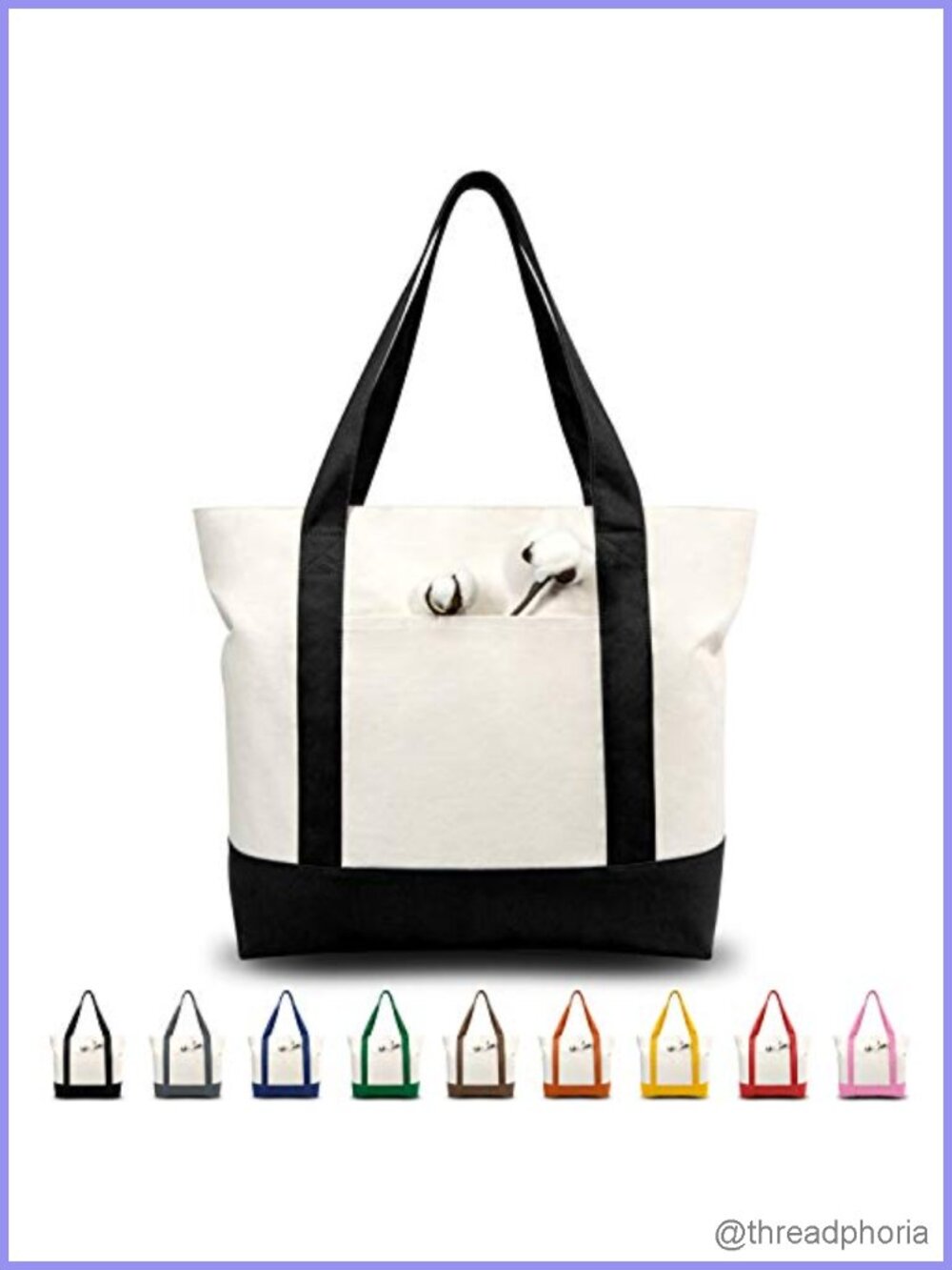 Canvas Tote Bag with External Pocket & Zipper Closure Reusable Grocery Shopping